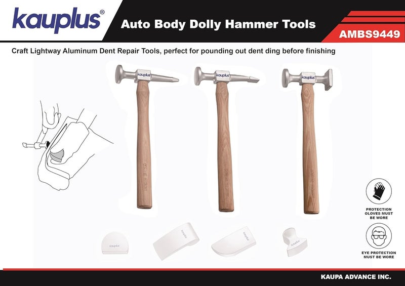 kauplus 3PCS Aluminum Auto Body Dent Repair Set - Metal Work Dolly Tool Kit With Chisel, Shrinking, and Utility Pick Hammers - Image 3